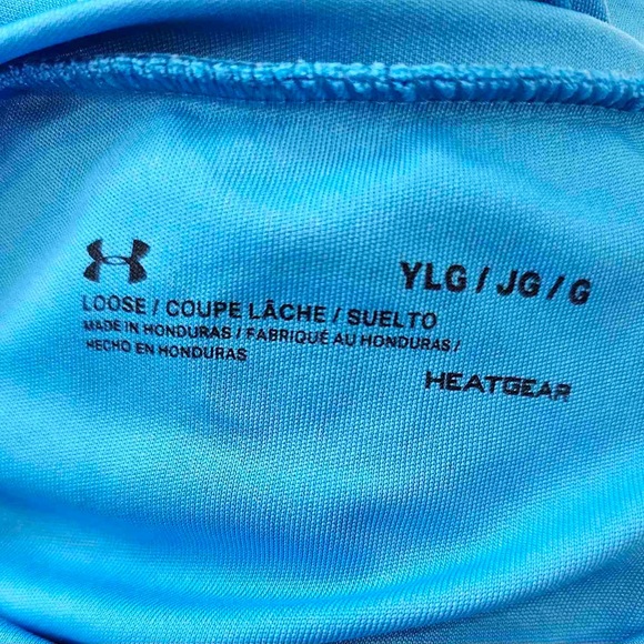 Under Armour Shirt Big Logo Long Sleeve shirt Blue YLG Boys Large HeatGear UA - Picture 4 of 4